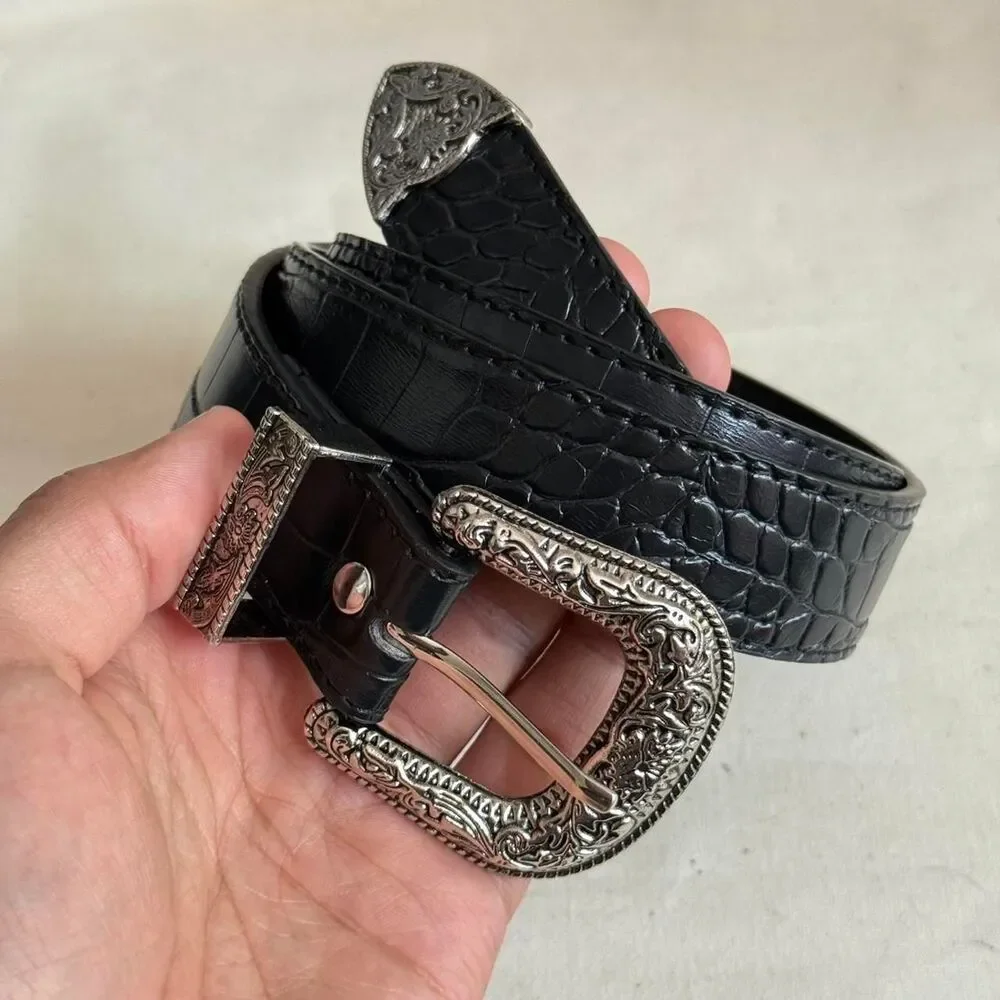 y2k style american western boho black snakeskin reptile belt